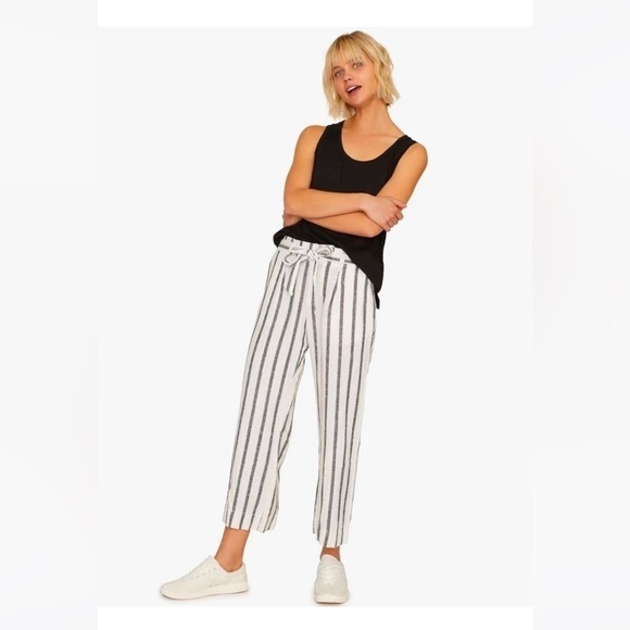 NWT Sanctuary Inland Sashed Crop Pant, Linen Blend, Still Life Stripe, Size 14W - Picture 1 of 10